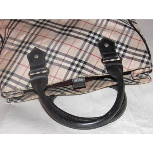 Burberry Vintage  Black Leather Nova Check Plaid Fabric Tote - Picture 8 of 12